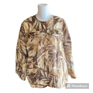 Alfred Dunner Brown Leaf Print Shirt Size 14